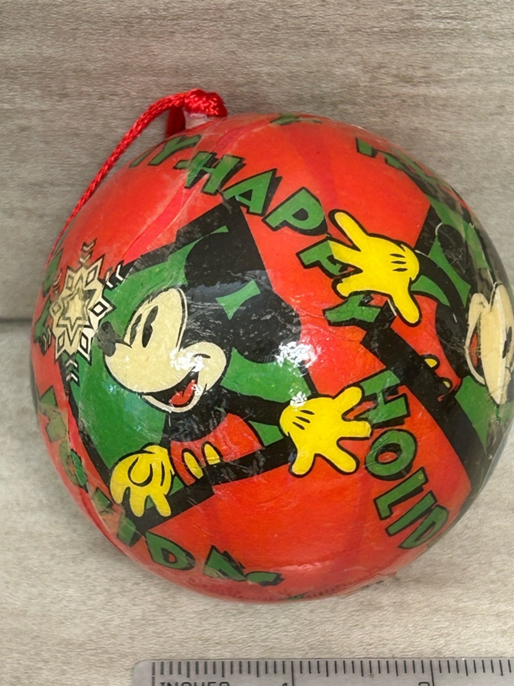 Disney Red and Green Mickey Mouse Holiday Ball Ornament